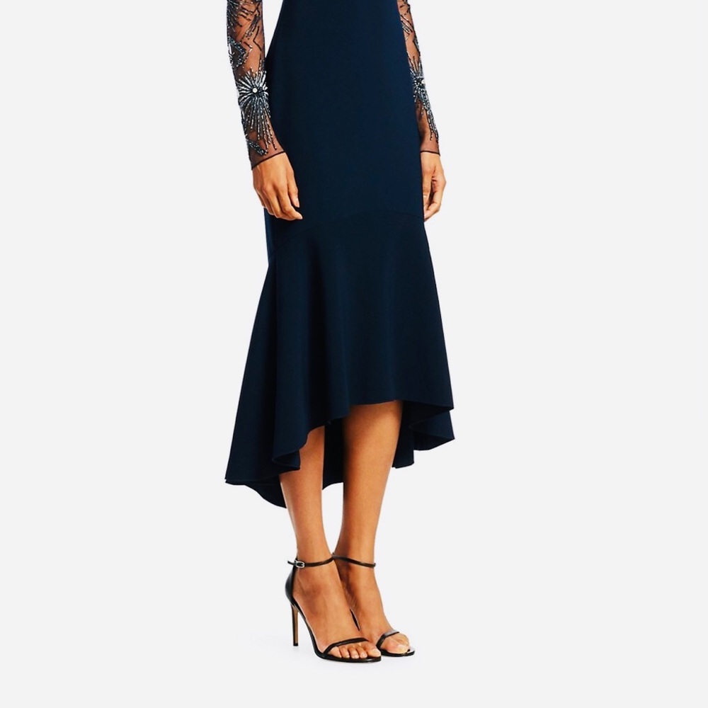 THEIA Beaded Flounce Hem MIdi Dress - Picture 4 of 8